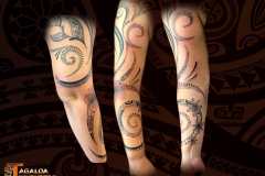 tatouage bras complet femme style marquisien tagaloa tiki tattoo